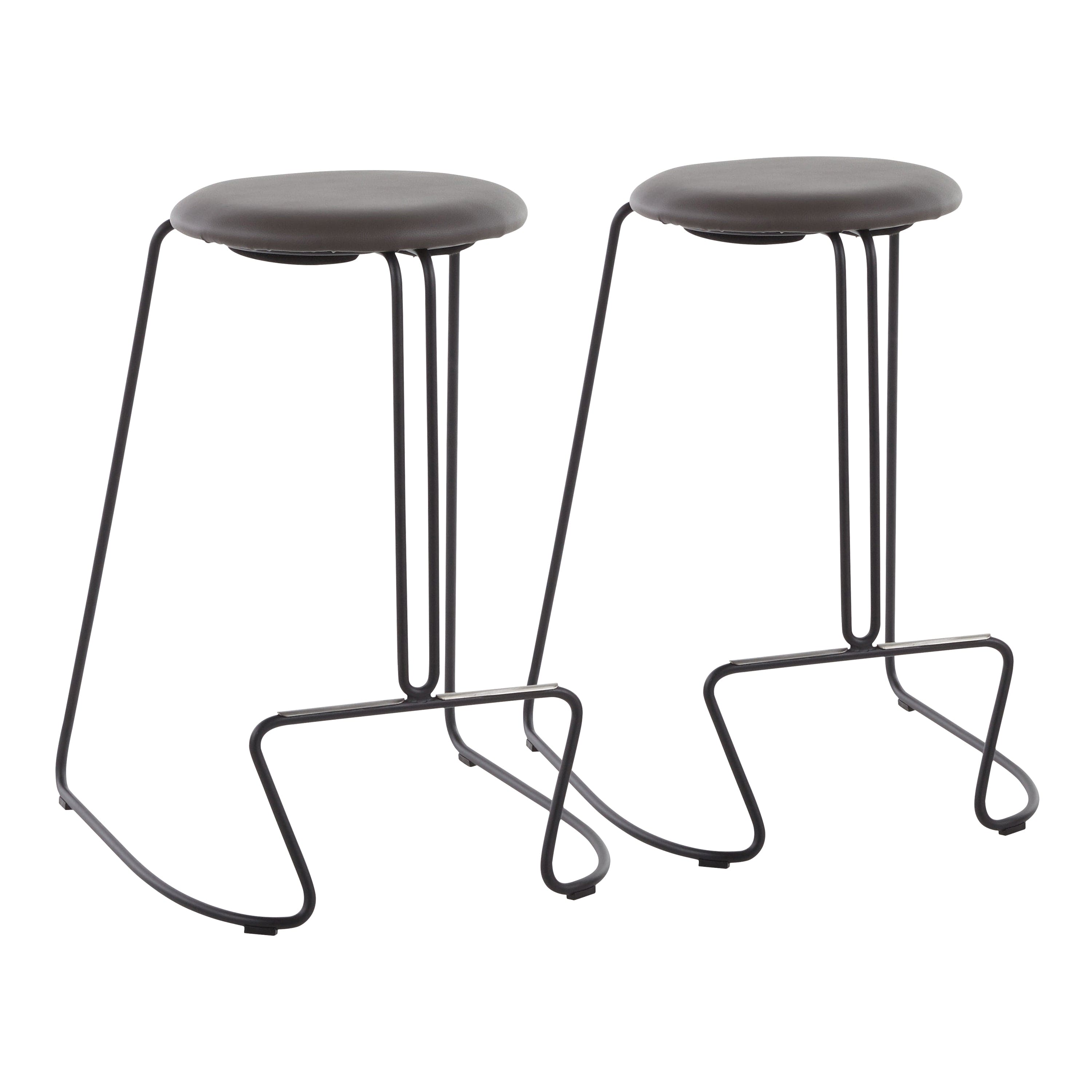 Finn Contemporary Counter Stool in Black Steel and Grey Faux Leather by LumiSource - Set of 2