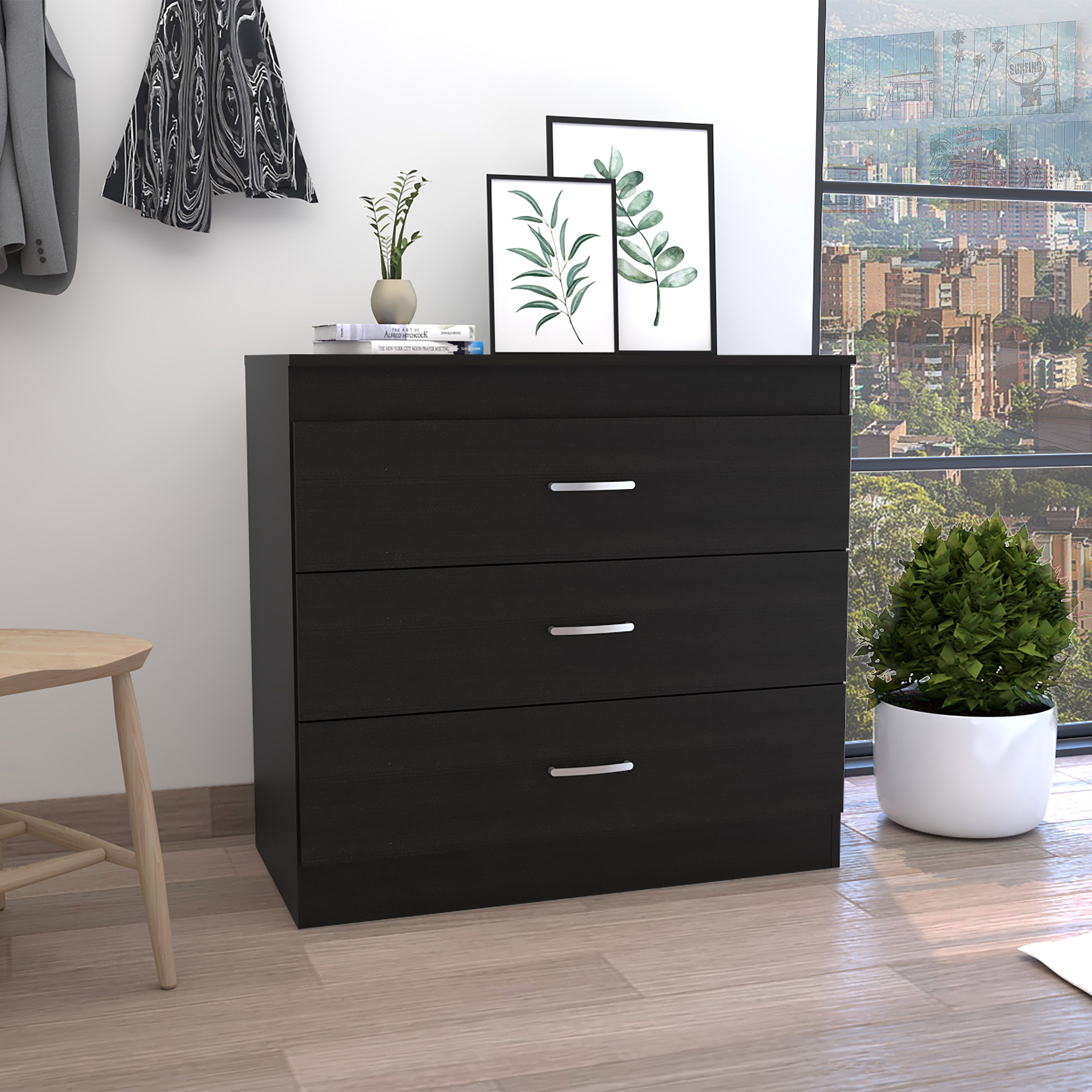 Three Drawer Dresser Lial, Superior Top, Metal Hardware, Black Wengue Finish