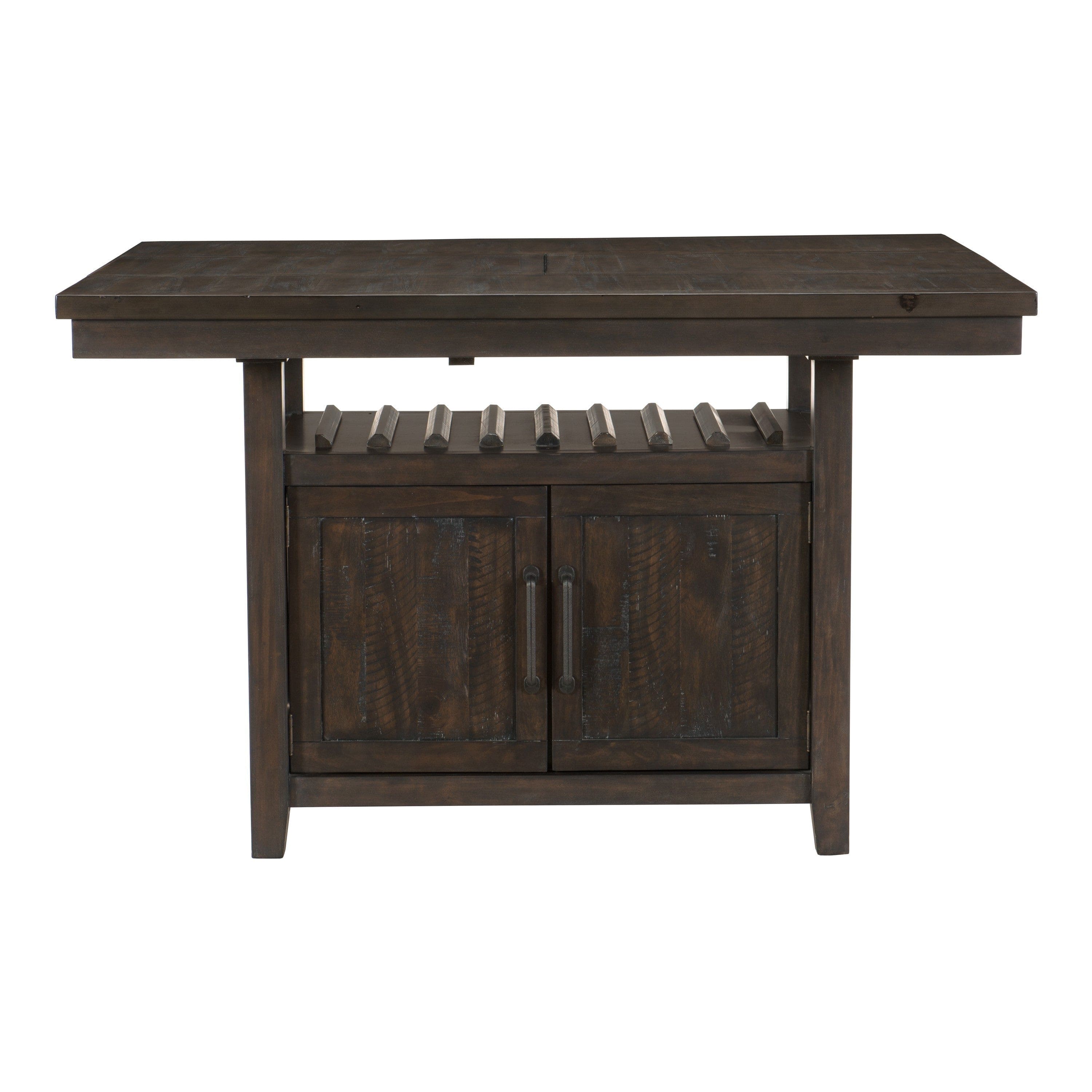 Rectangular Counter Height Table 1pc with Storage Cabinet Butterfly Leaf Wine Rack Distressed Dark Cherry Finish Dining Furniture