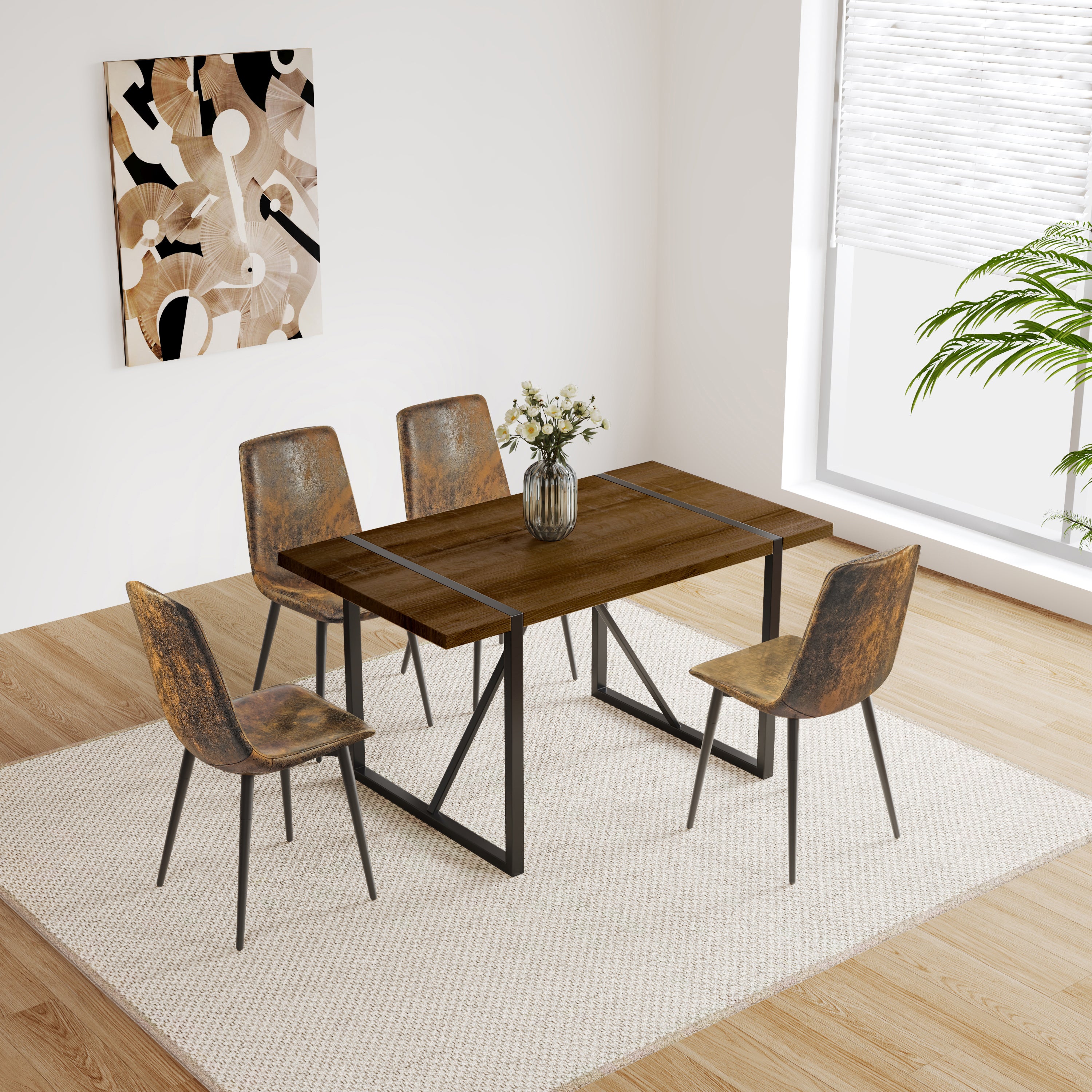 MDF Walnut Colour Dining Table and Modern Dining Chairs Set of 4