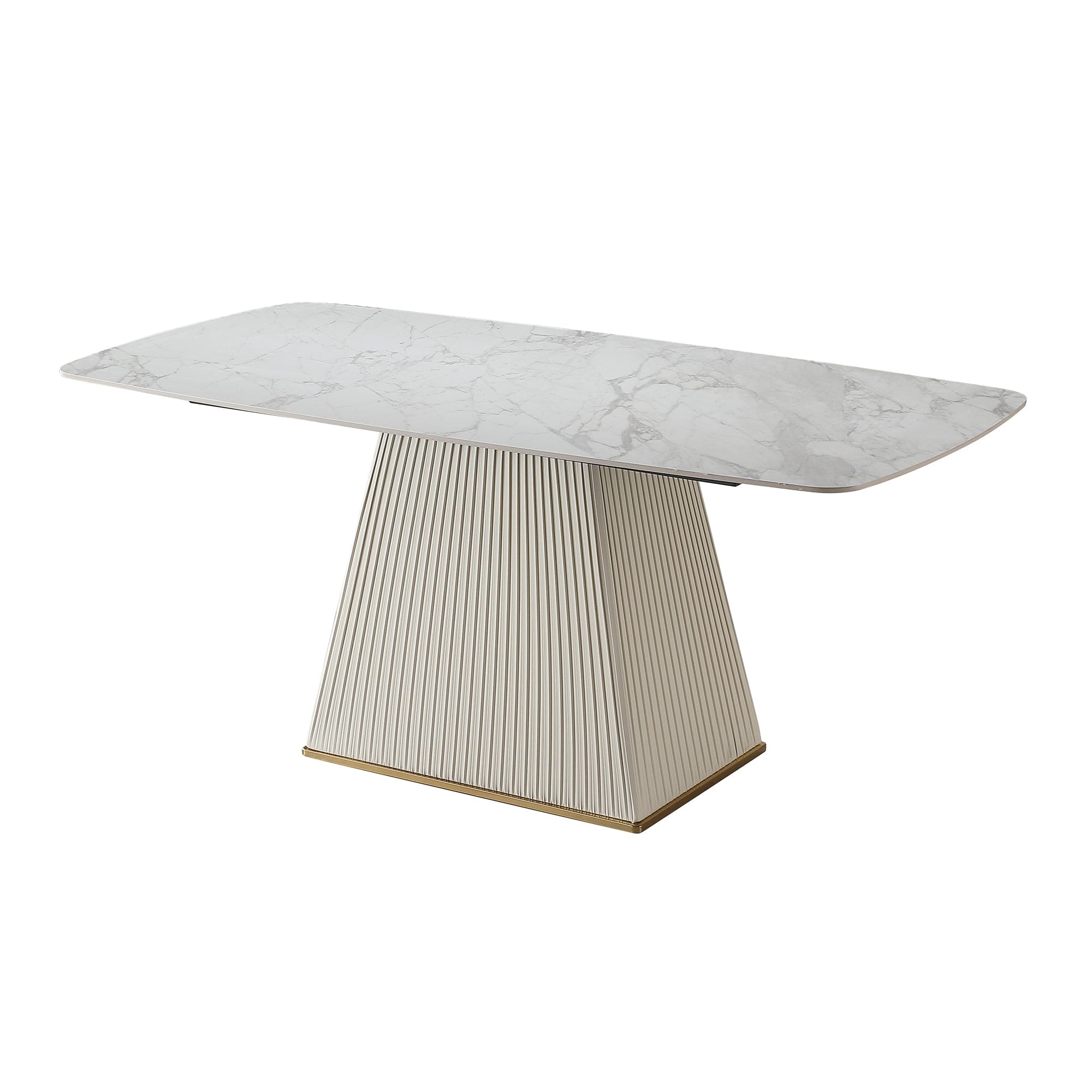 71-Inch Stone DiningTable with Carrara White color and Striped Pedestal Base