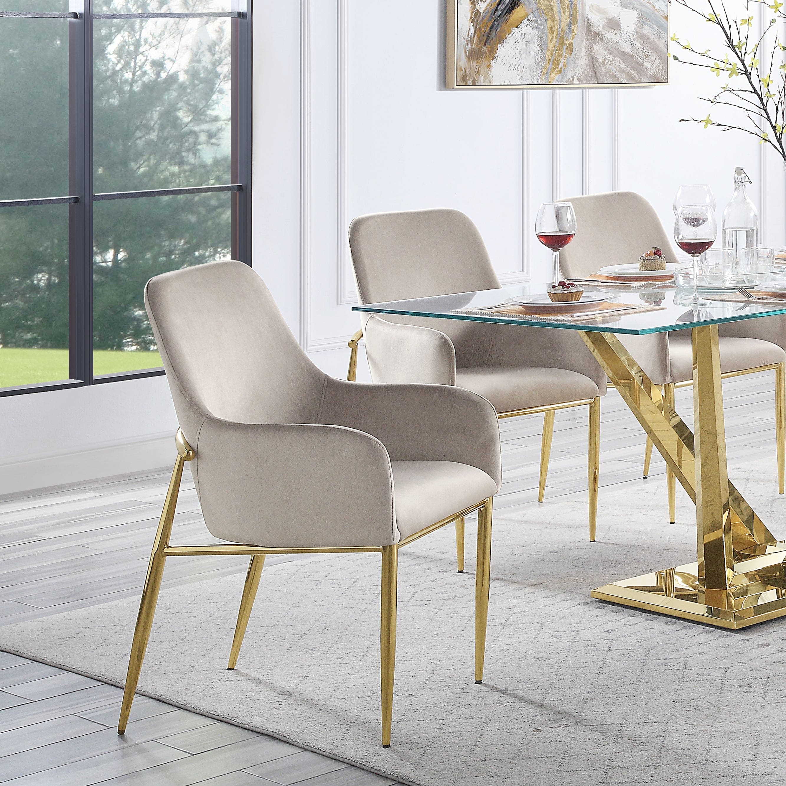 ACME Barnard Side Chair (Set-2) in Gray Velvet & Mirrored Gold Finish DN00220