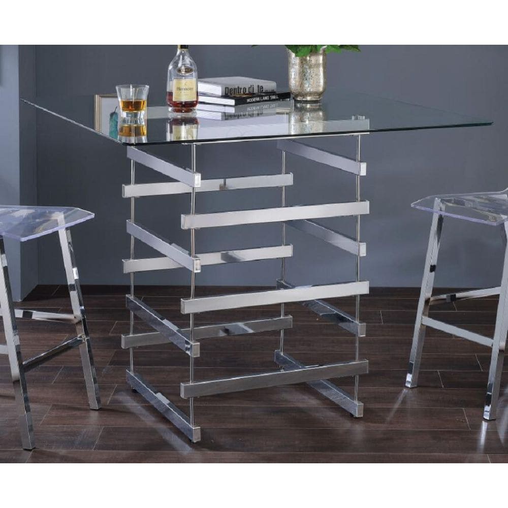 ACME Nadie Counter Height Table in Chrome & Clear Glass 72590