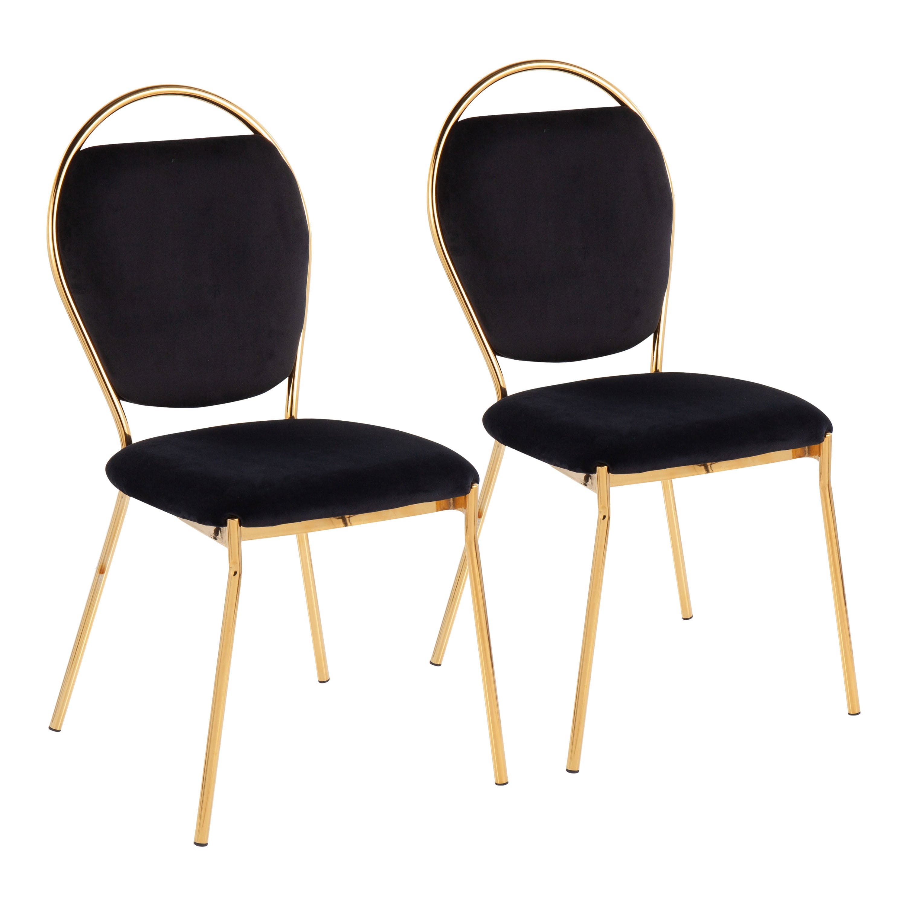 Keyhole Contemporary/Glam Dining Chair in Gold Metal and Black Velvet by LumiSource - Set of 2