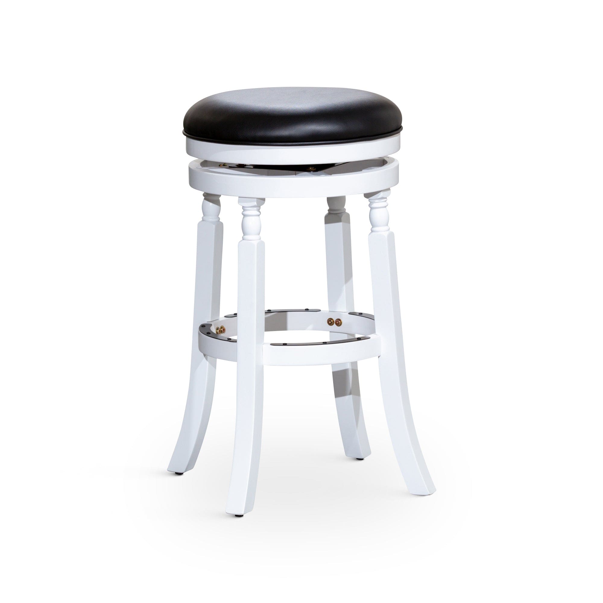 30" Bar Stool, White Finish, Black Leather Seat