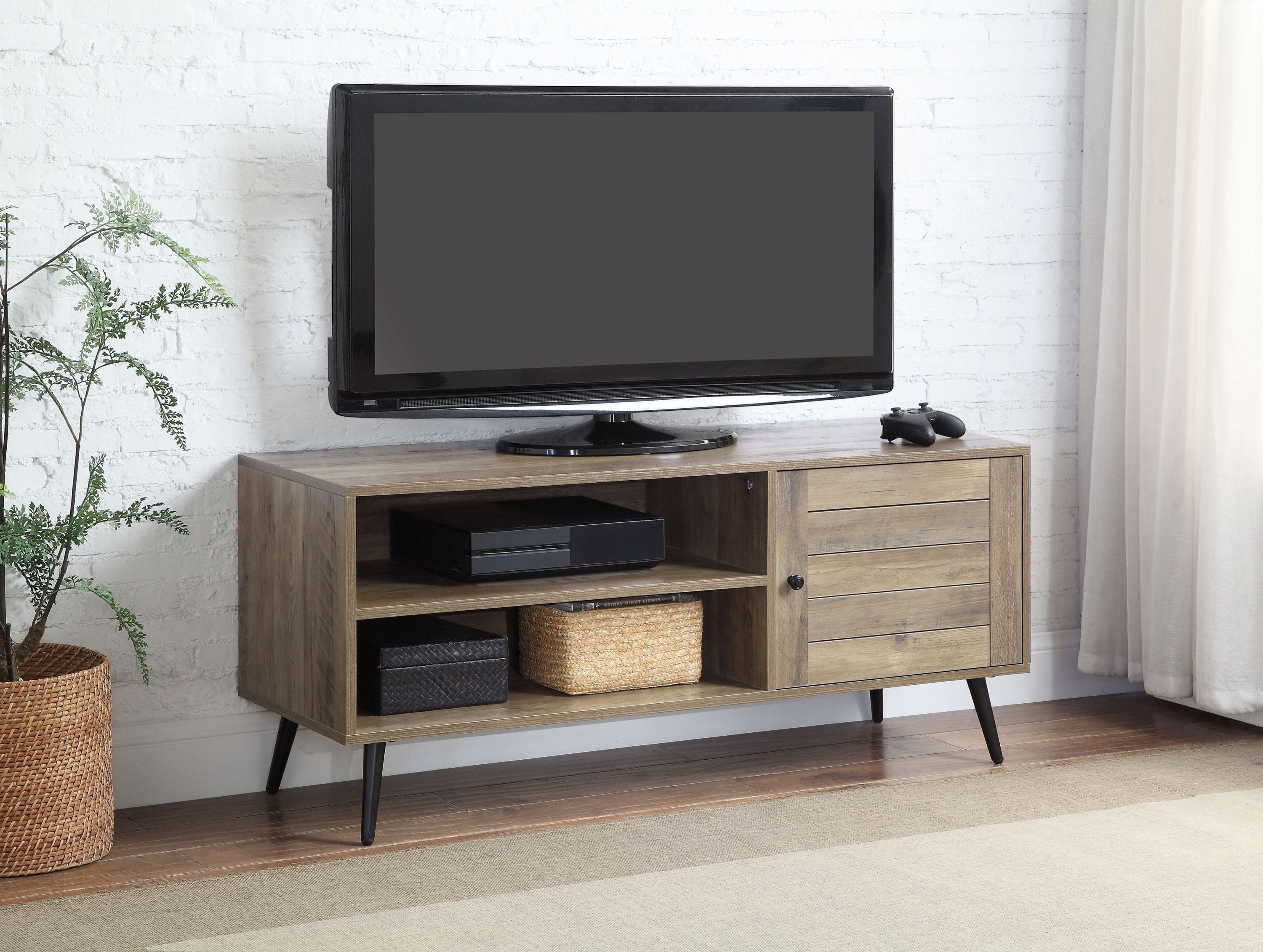 ACME Baina II TV Stand in Rustic Oak & Black Finish LV00746