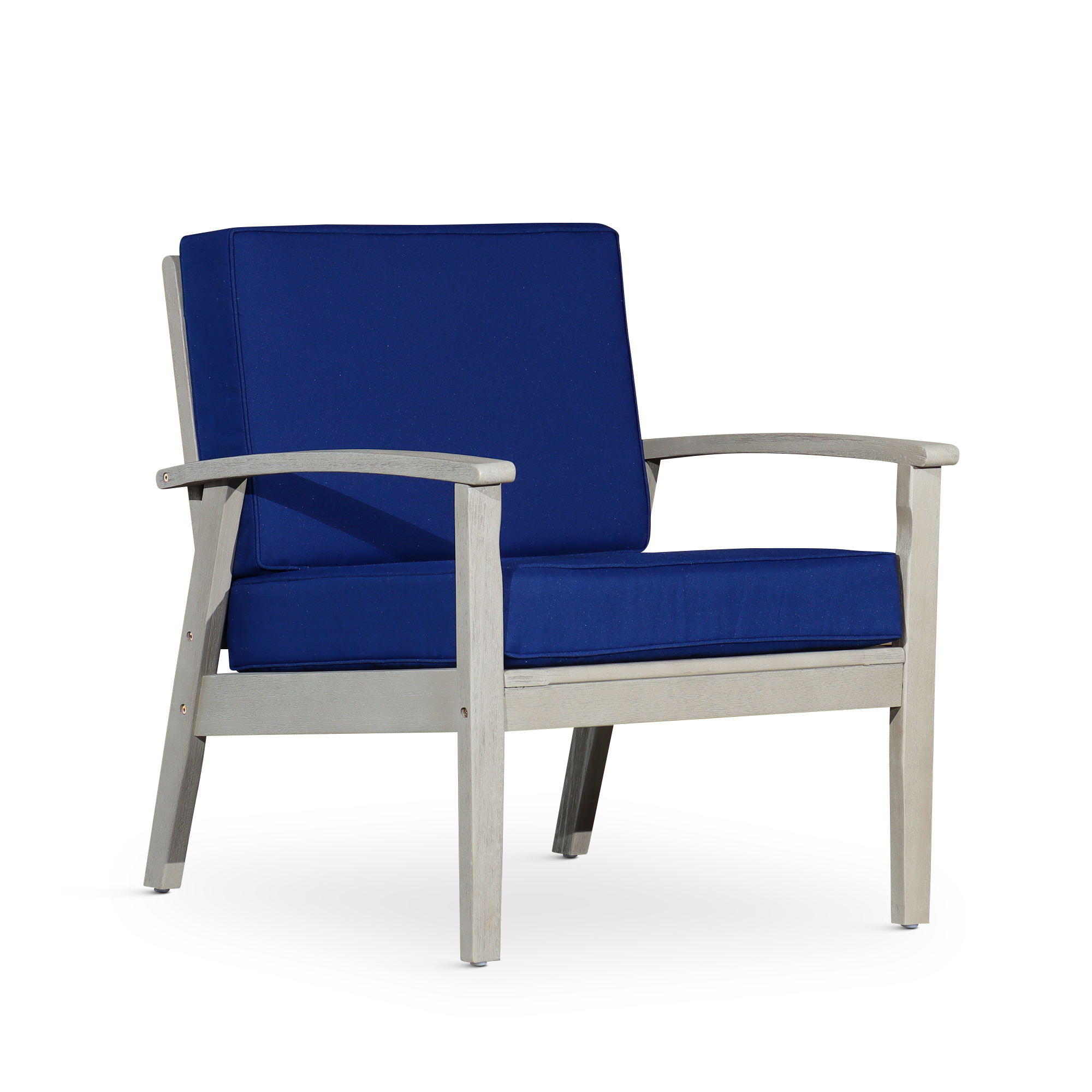 Deep Seat Eucalyptus Chair, Driftwood Gray Finish, Navy Cushions