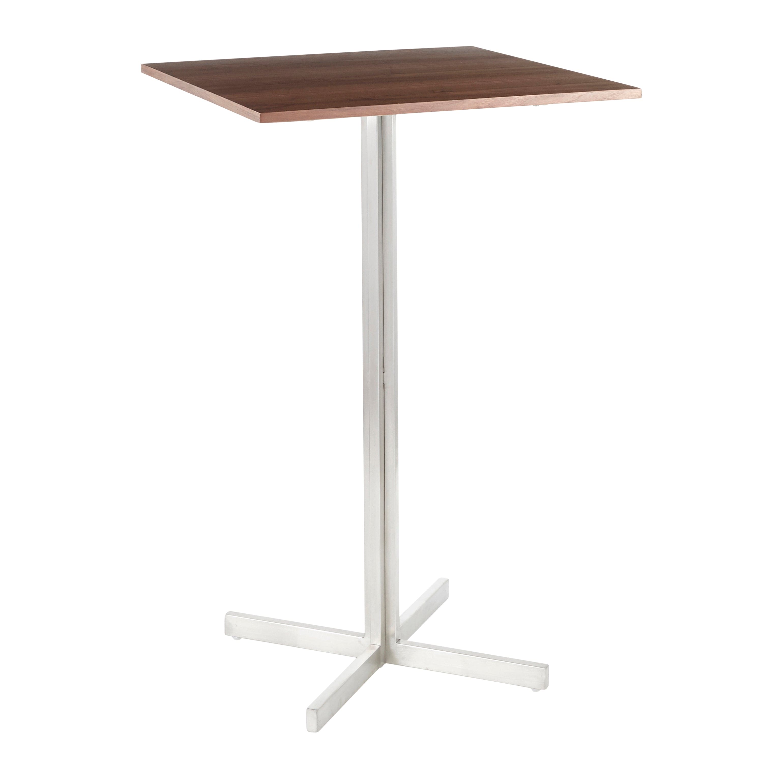 Fuji Contemporary Square Bar Table in Stainless Steel with Walnut Wood Top by LumiSource