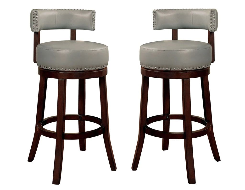 Sherly Set of 2 Bar stool 30" Swivel Stool Dark Oak Solid wood Dark Gray Leatherette Chairs Dining Room