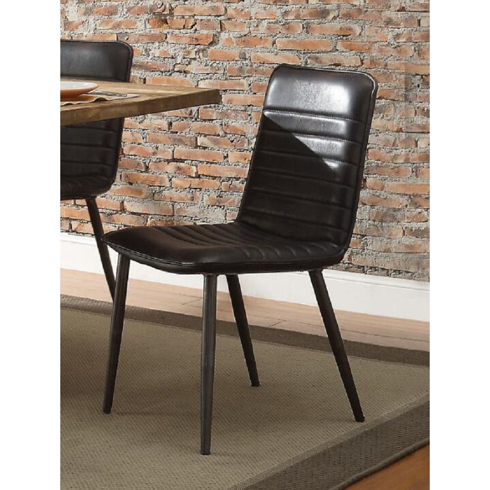 ACME Hosmer Side Chair (Set-2) in Black Top Grain Leather & Antique Black 70422