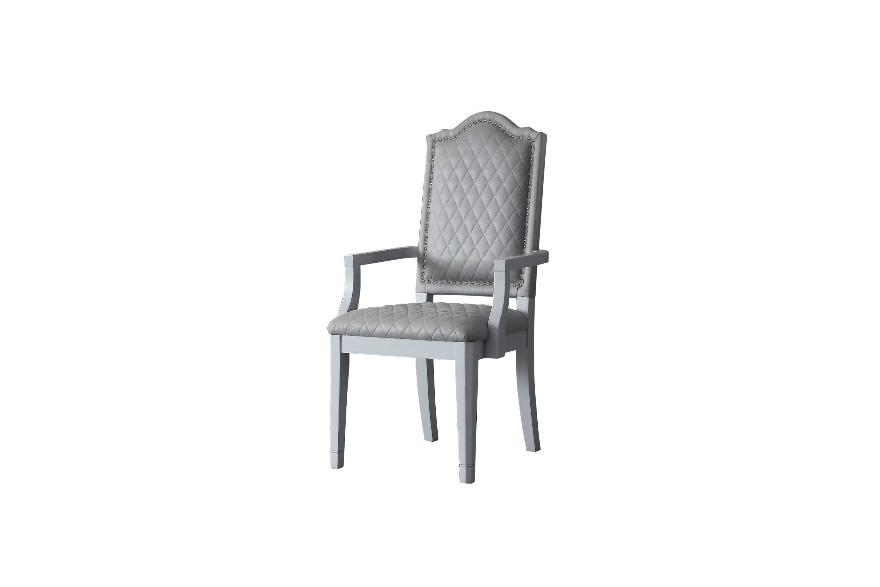 ACME House Marchese Arm Chair, Two Tone Gray Fabric & Pearl Gray Finish 68863