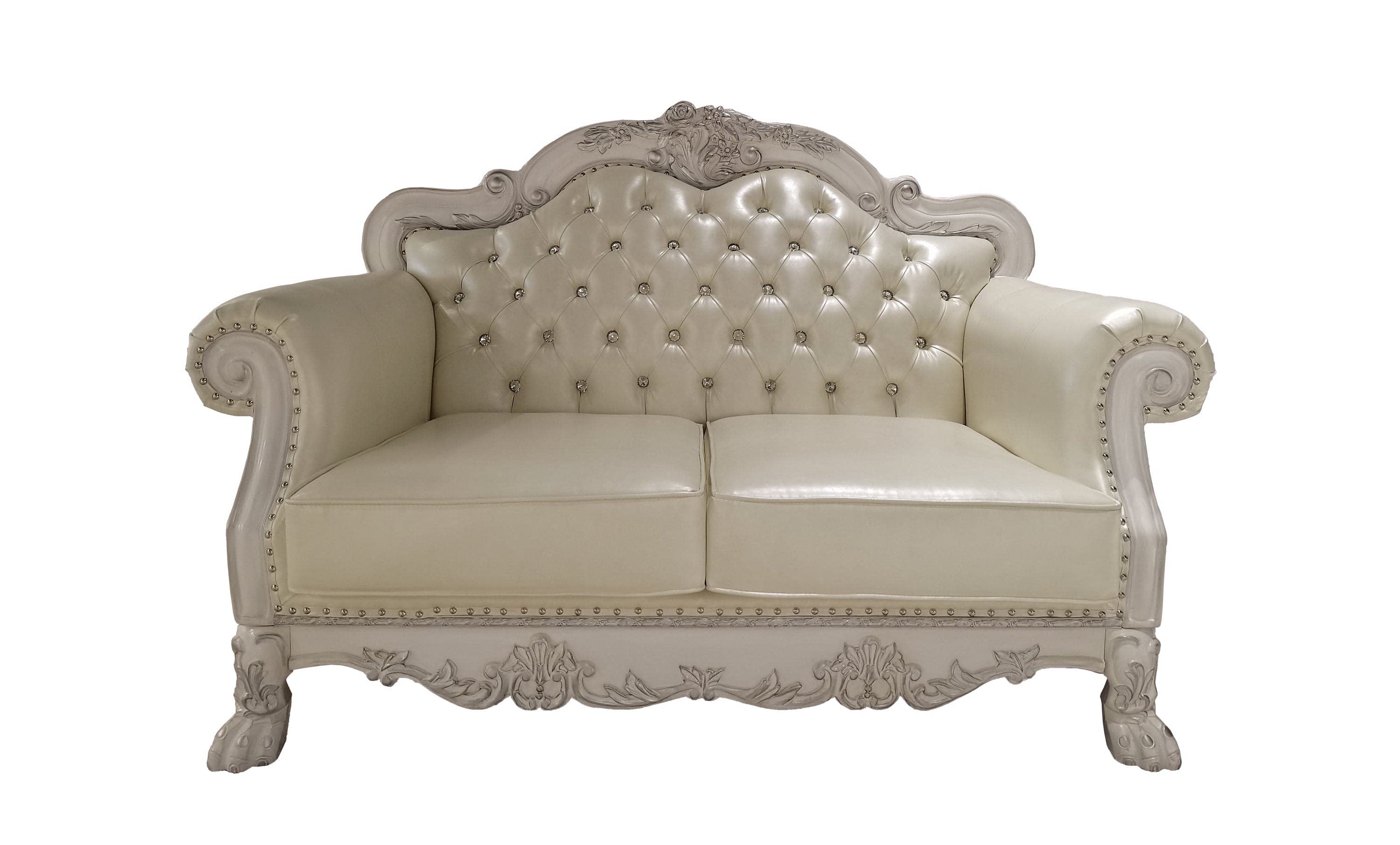 ACME Dresden  Loveseat w/3 Pillows, Synthetic Leather & Bone White Finish LV01689