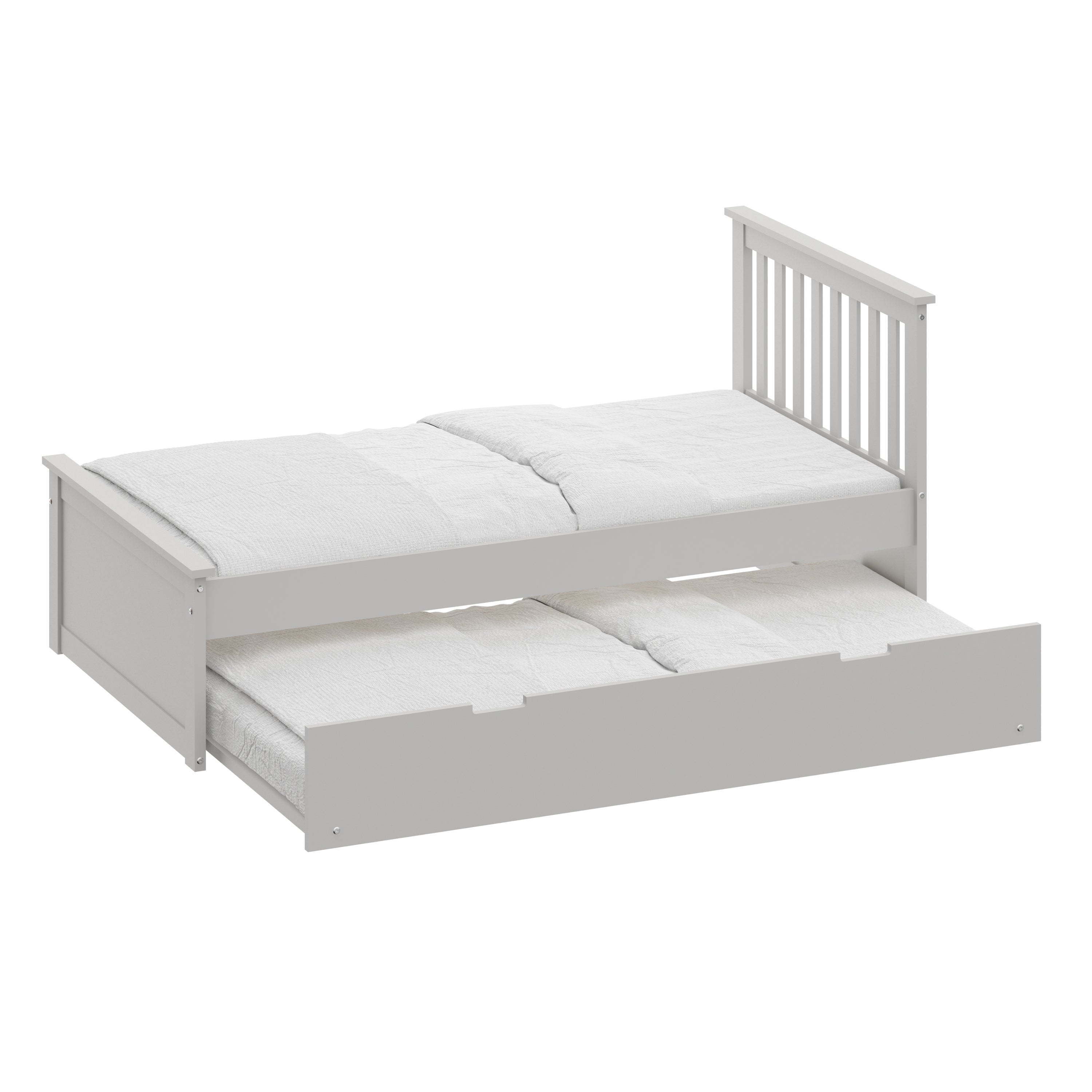 Yes4wood Gray Twin Bed with Trundle, Solid Wood Malibu Bed Frame with Twin Size Pull-Out Trundle for Kids and Toddlers