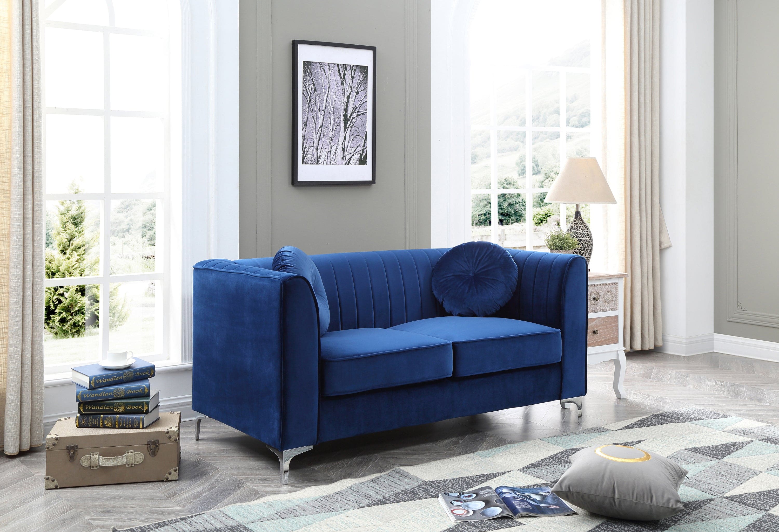 Glory Furniture Delray G791A-L Loveseat ( 2 Boxes ) , NAVY BLUE