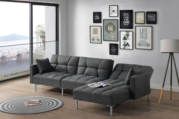 ACME Duzzy Reversible Adjustable Sectional Sofa w/2 Pillows, Dark Gray Fabric 50485