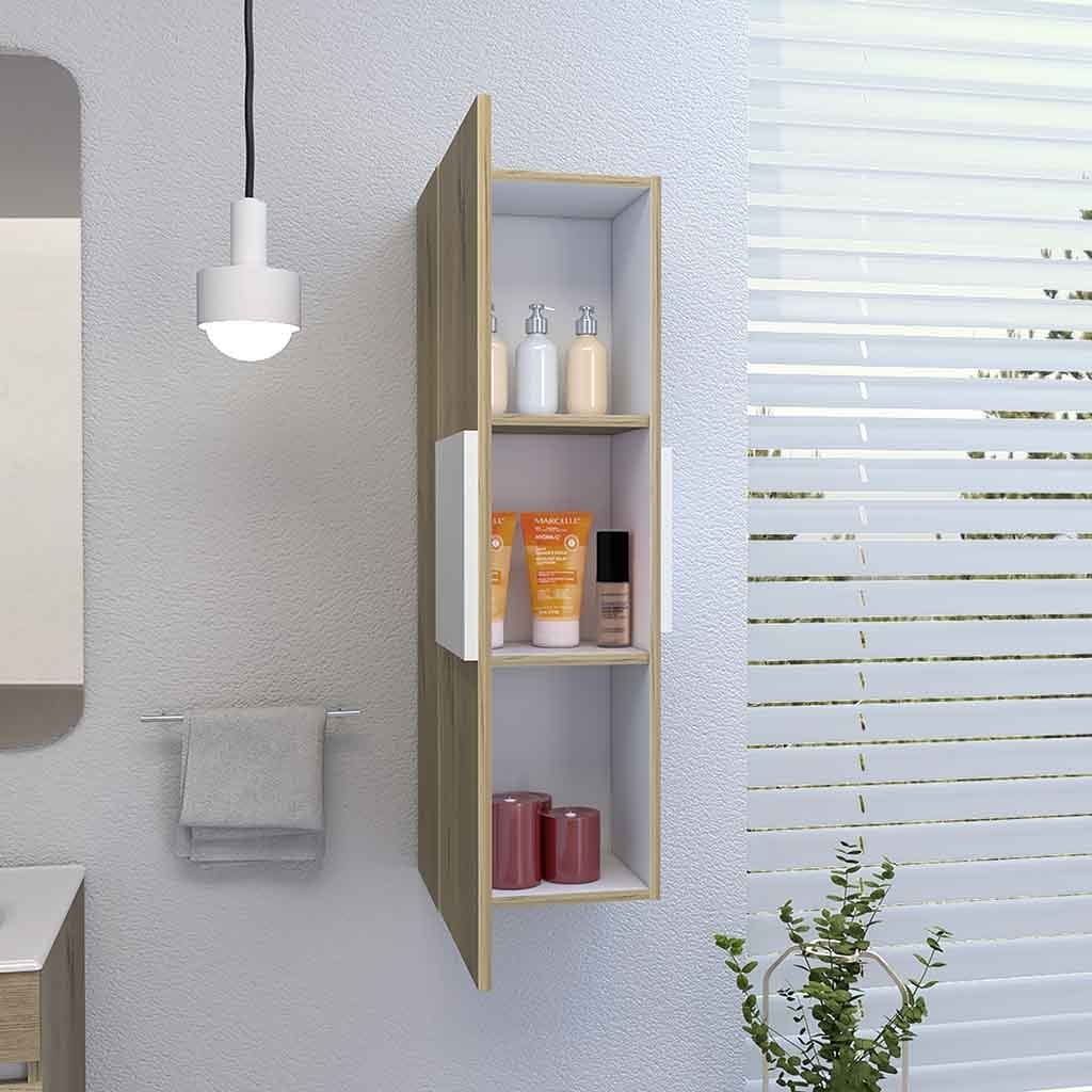 Medicine Cabinet Artic, Three Shelves, Single Door, White / Light Oak Finish