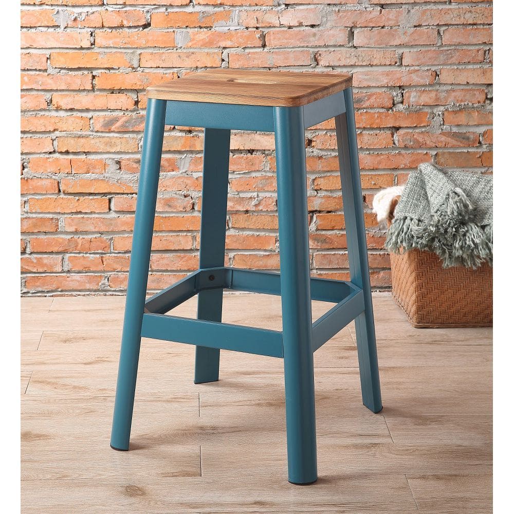 ACME Jacotte Bar Stool (1Pc) in Natural & Teal 72333