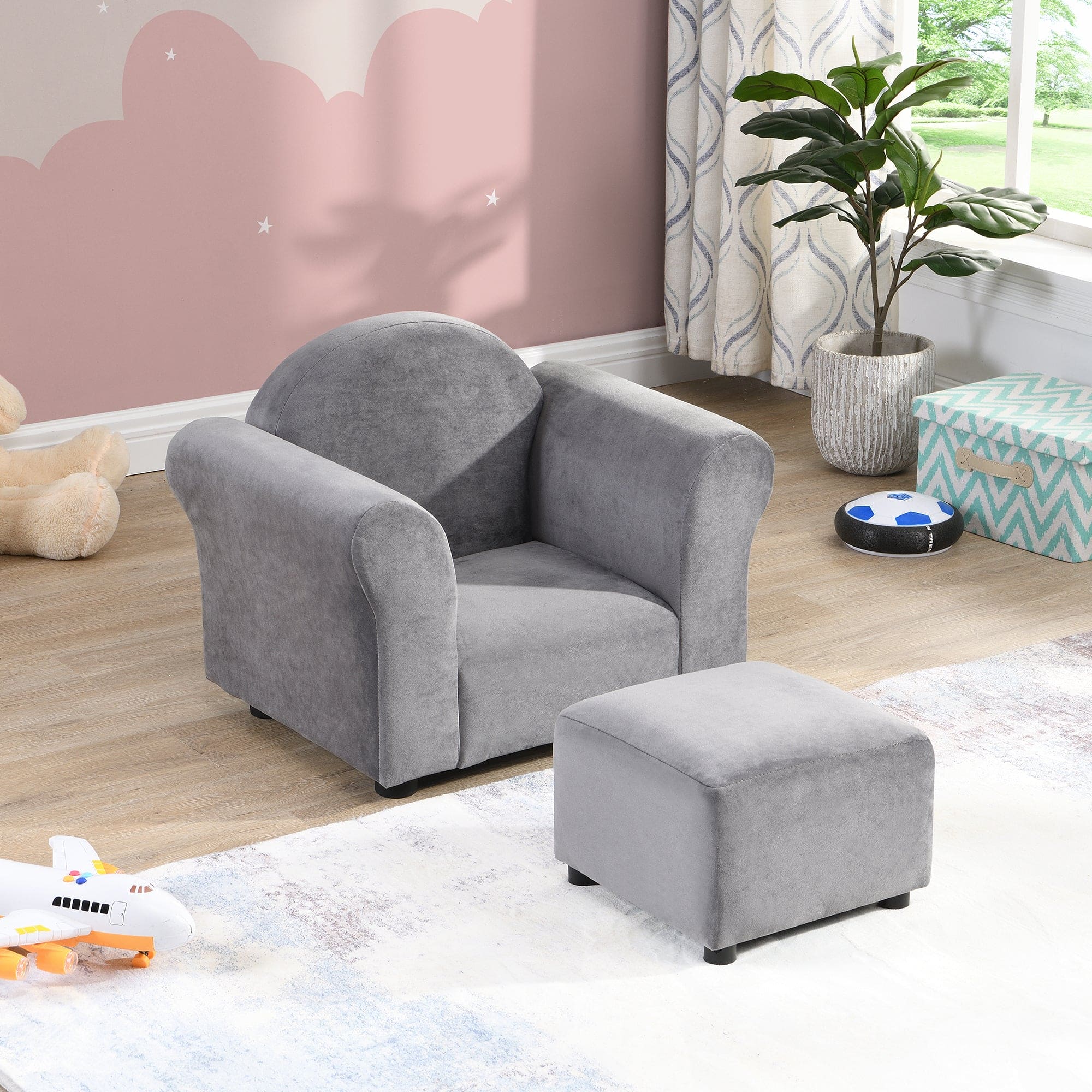 Kids Recliner Chair, Kids Upholstered Couch with ottoman