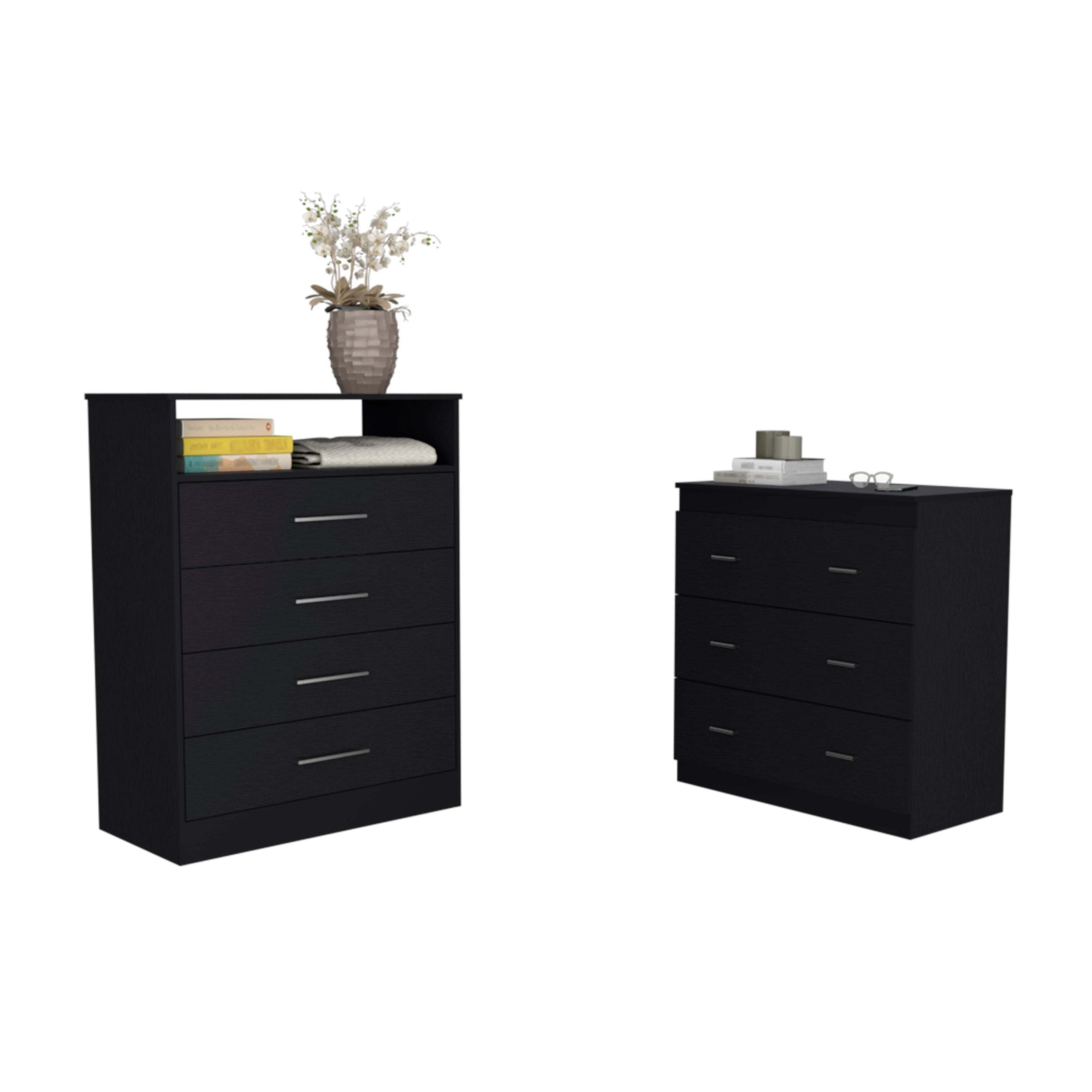 Kiana 2 Piece Bedroom Set, Kairo Dresser + Capri Three Drawer Dresser, Black