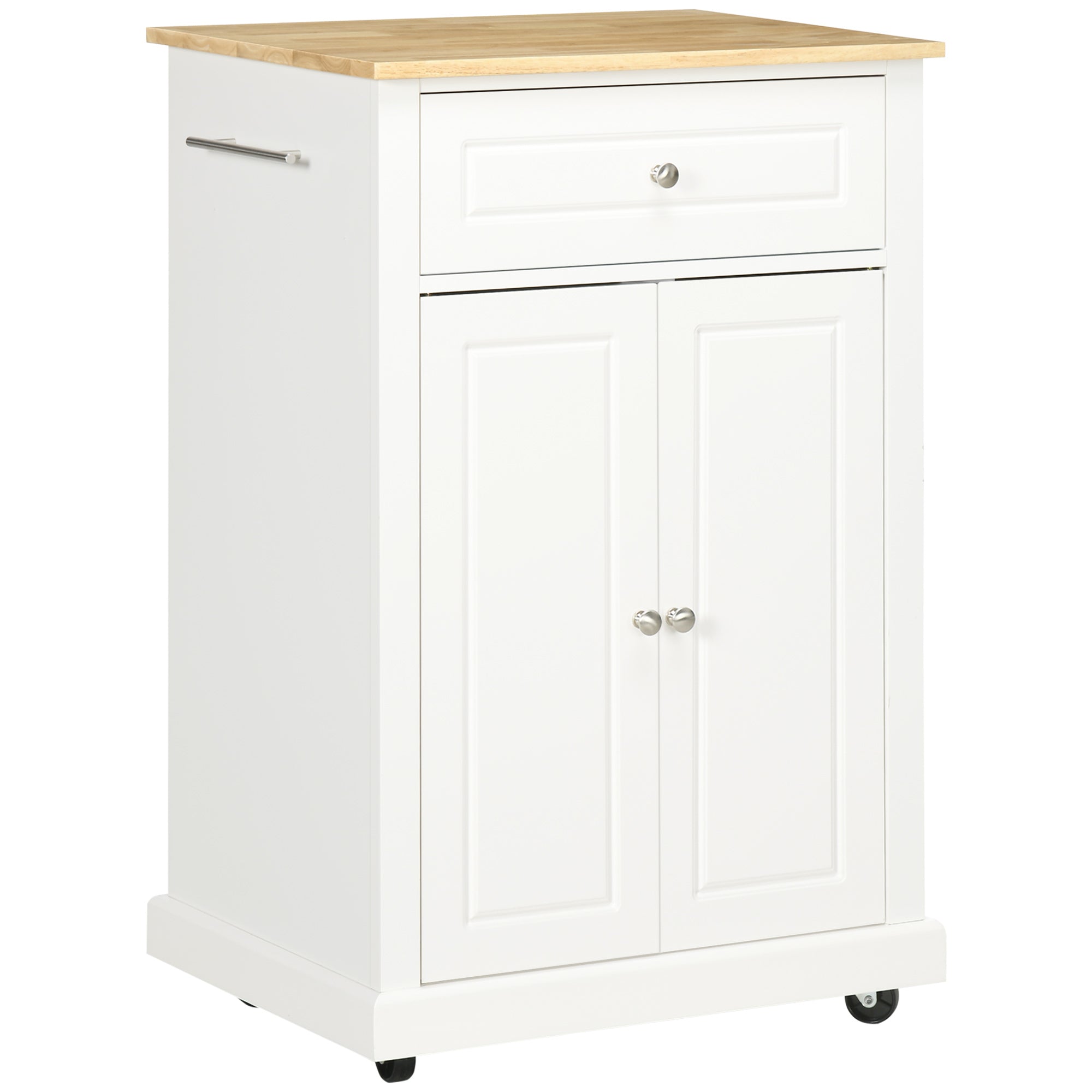 HOMCOM Rolling Kitchen Island Cart, Portable Serving Trolley Table with Drawer, Adjustable Shelf and 2 Towel Racks, Cream White