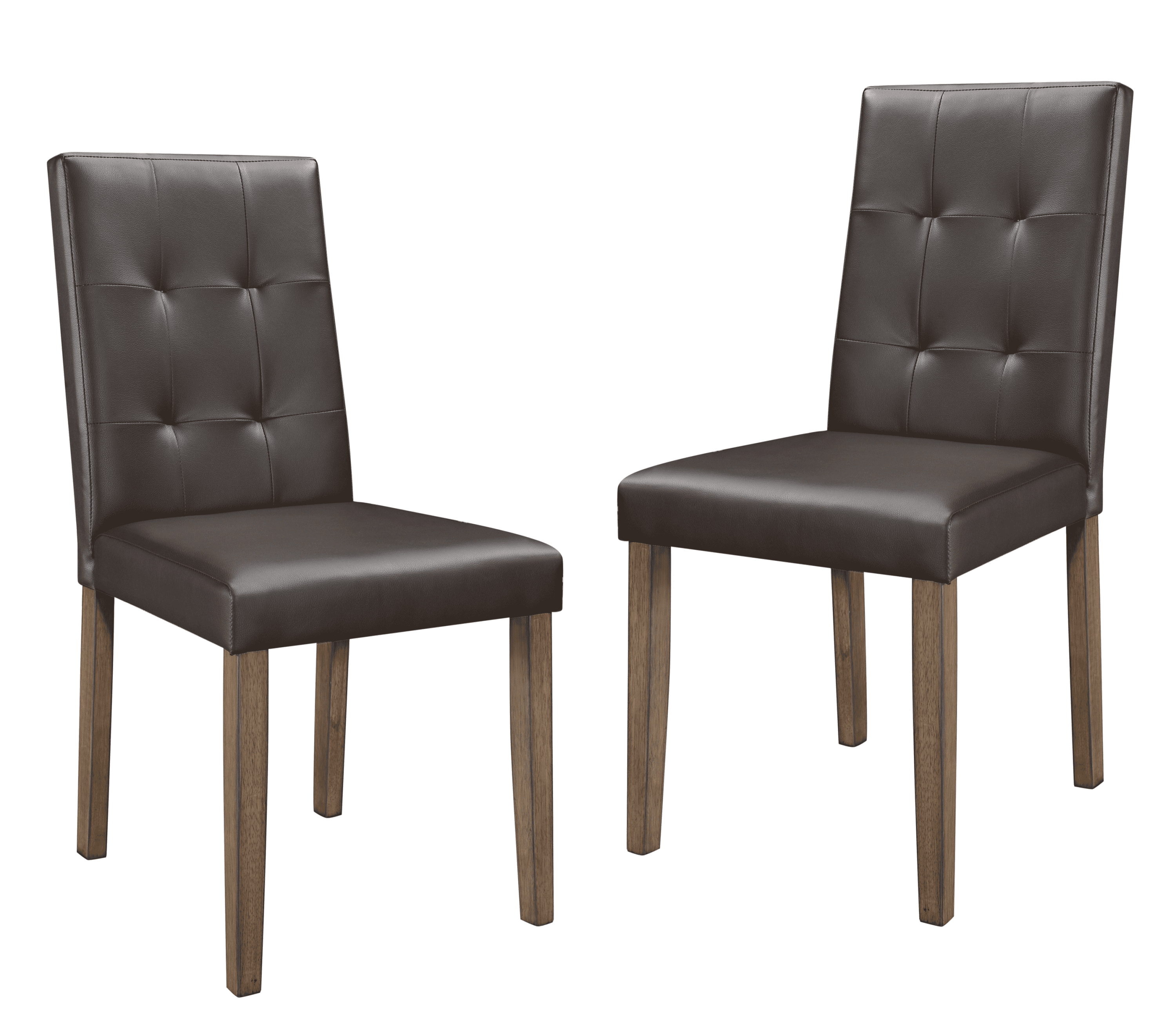 Side Chairs 2pc Set Walnut Brown Finish Wood Frame Faux Leather Back and Seat