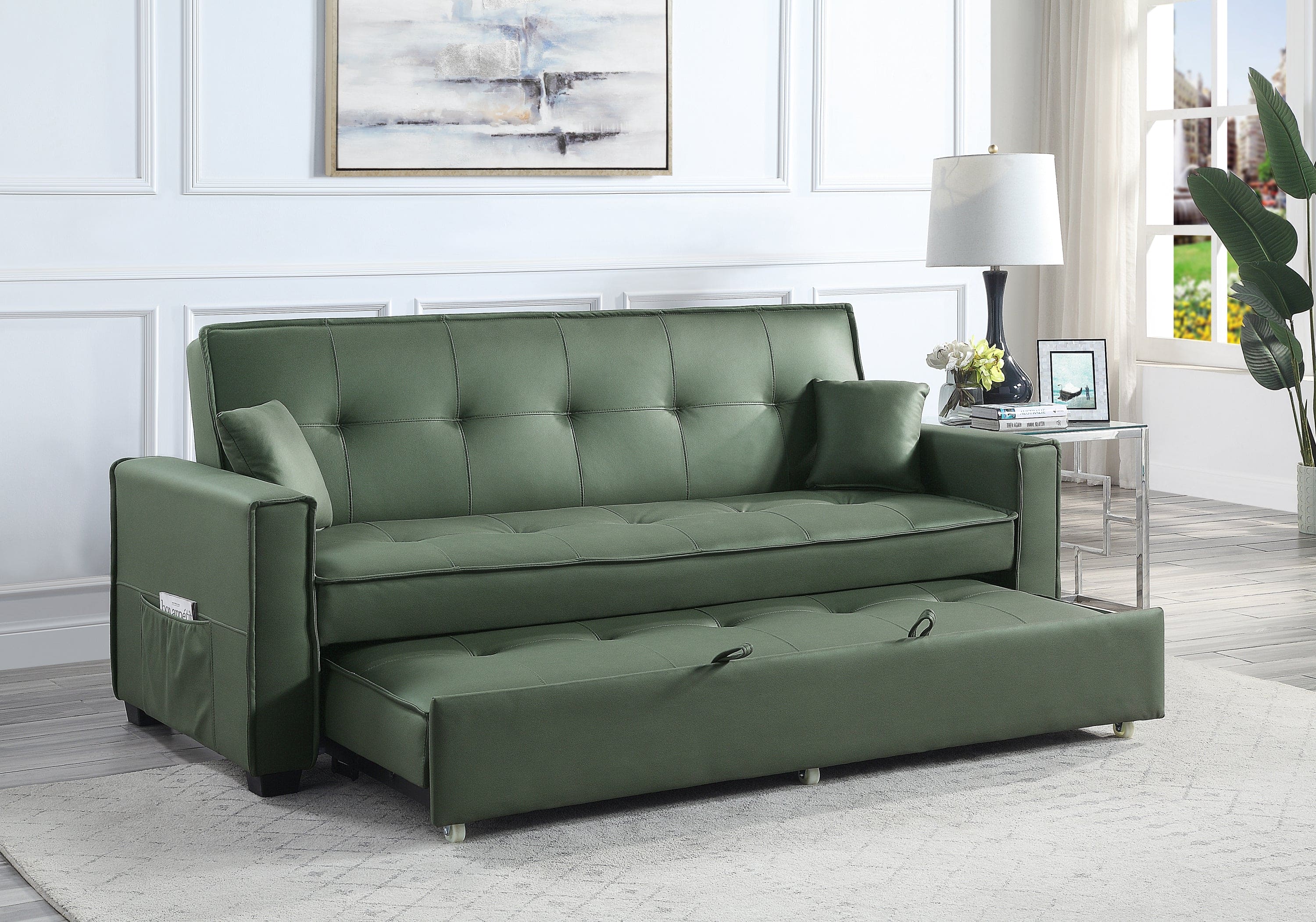 ACME Octavio Adjustable Sofa w/2 Pillows, Green Fabric  LV00824