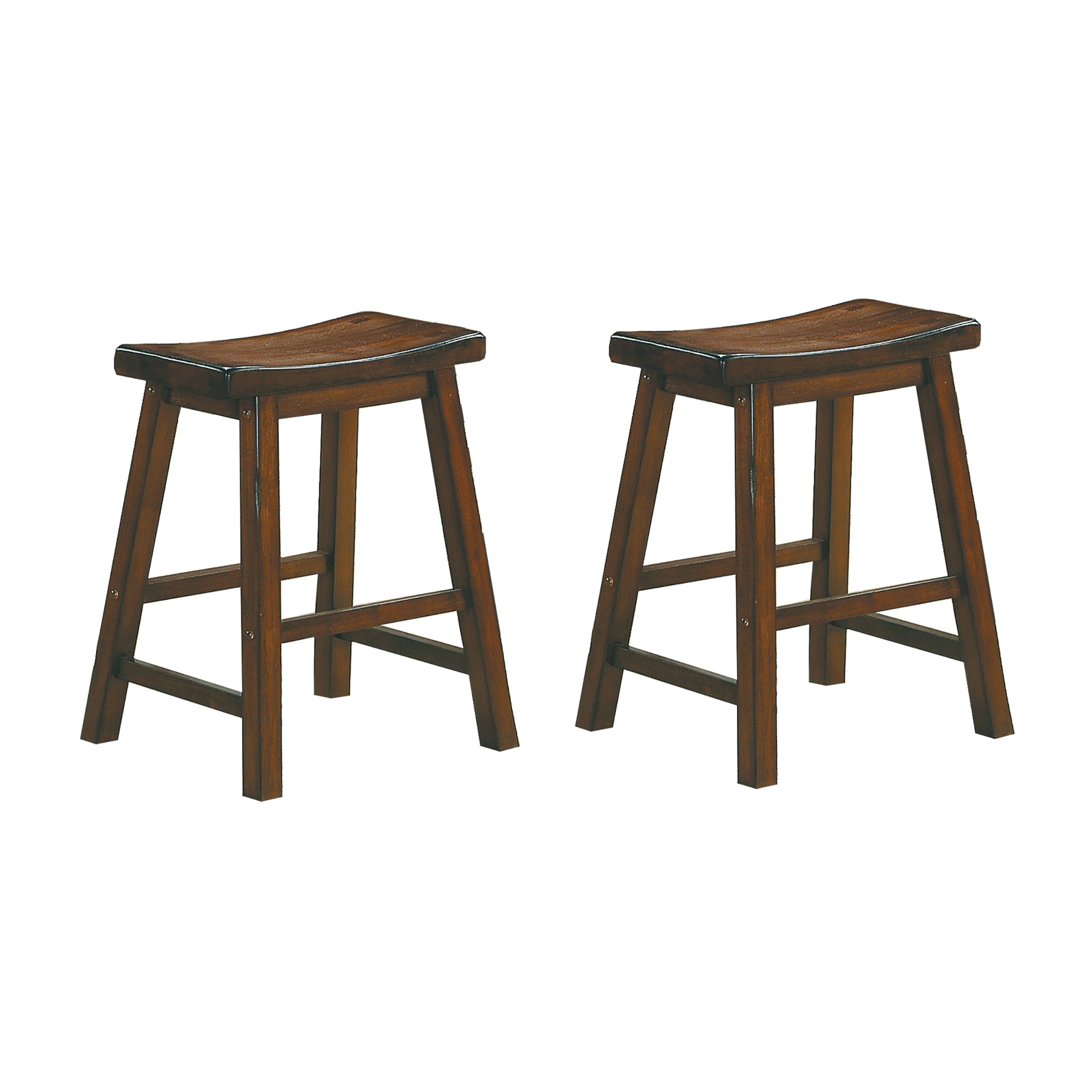 18-inch Height Saddle Seat Stools 2pc Set Solid Wood Cherry Finish Casual Dining Furniture