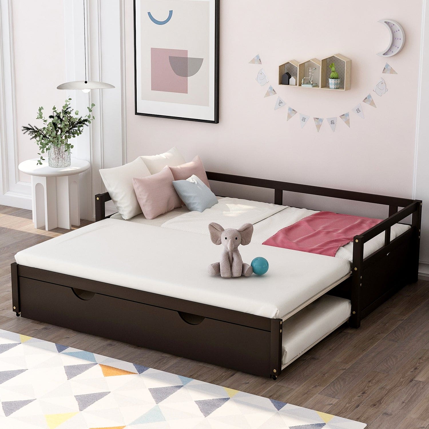 Extending Daybed with Trundle, Wooden Daybed with Trundle, Espresso