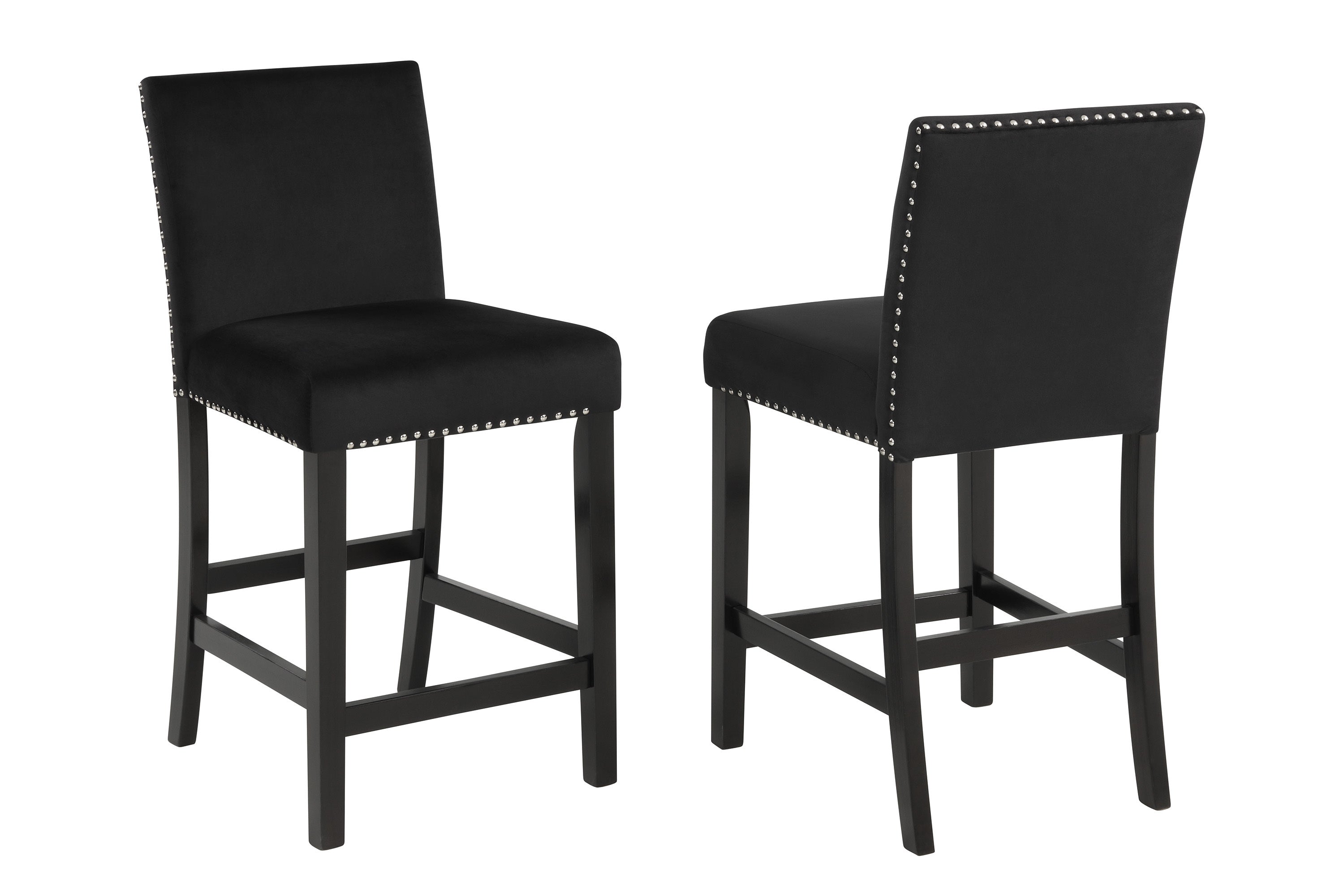 2pc Contemporary Modern Transitional Counter Height Side Chair with Nailhead Trim Black Upholstery Fabric Black Base Wooden Furniture