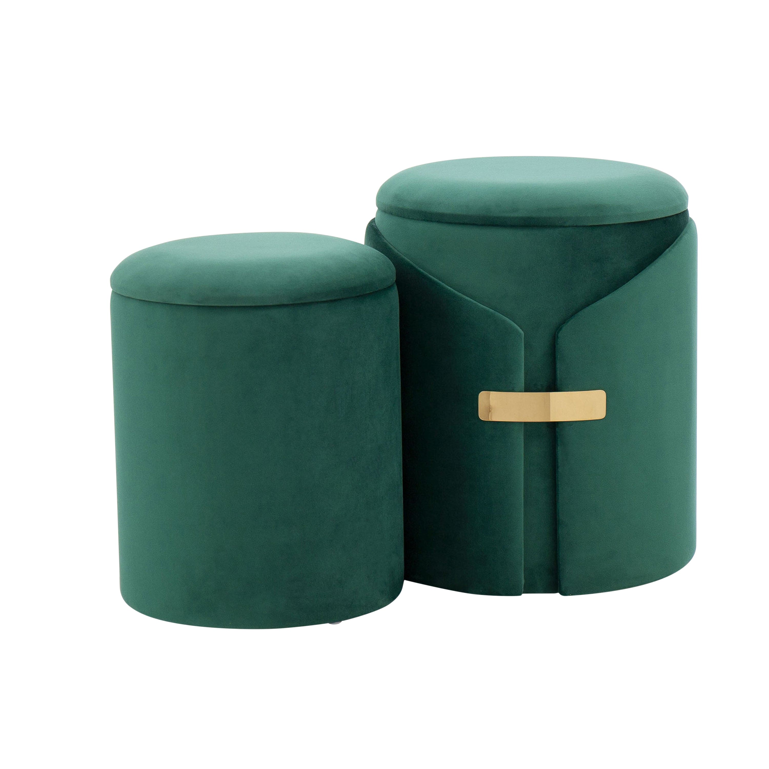 Dahlia Contemporary/Glam Nesting Ottoman Set in Green Velvet with Gold Metal Accent Pieces by LumiSource