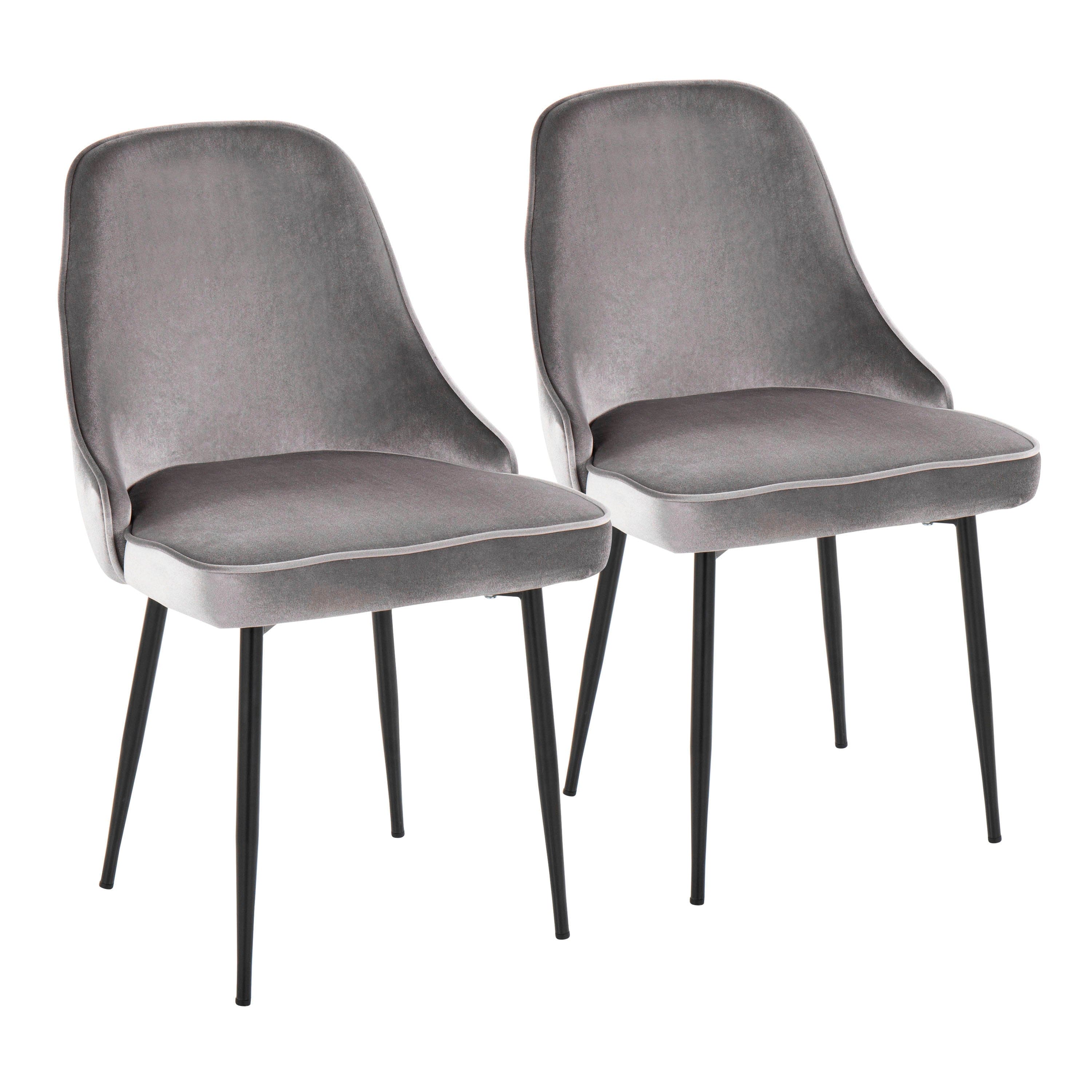 Marcel Contemporary Dining Chair with Black Frame and Silver Velvet Fabric by LumiSource - Set of 2