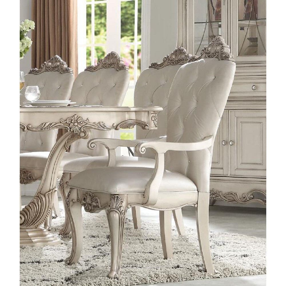 ACME Gorsedd Arm Chair (Set-2) in Cream Fabric & Antique White 67443