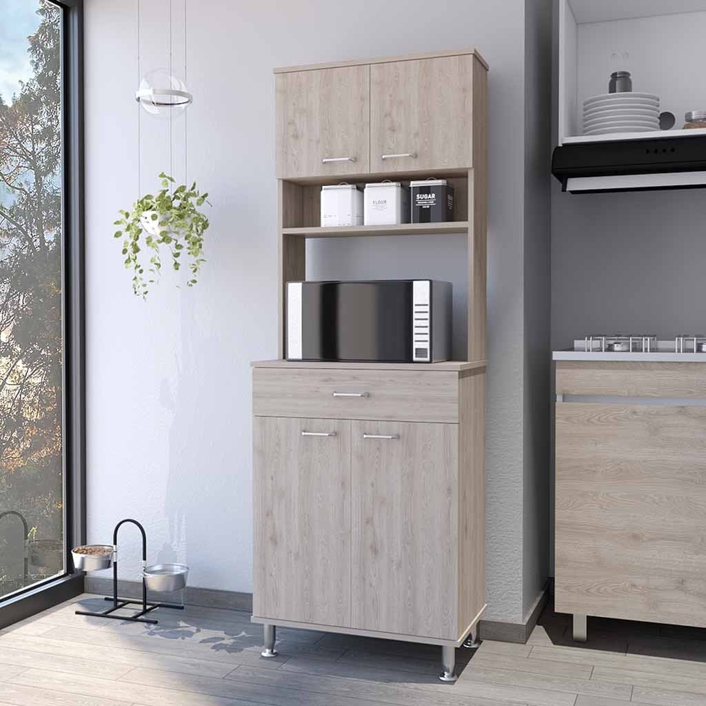 Pantry Piacenza,Two Double Door Cabinet, Light Gray Finish