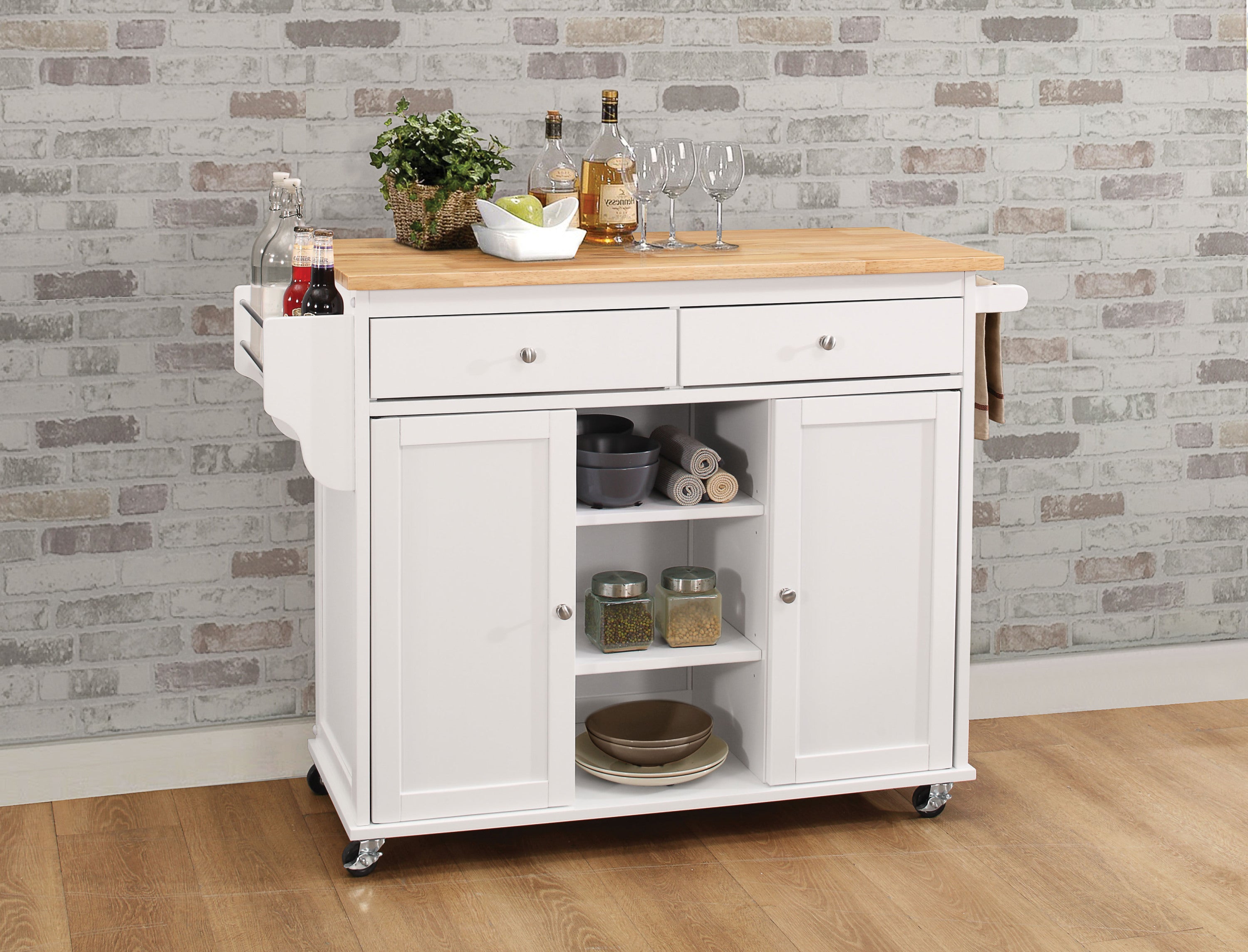 ACME Tullarick Kitchen Cart, Natural & White 98305